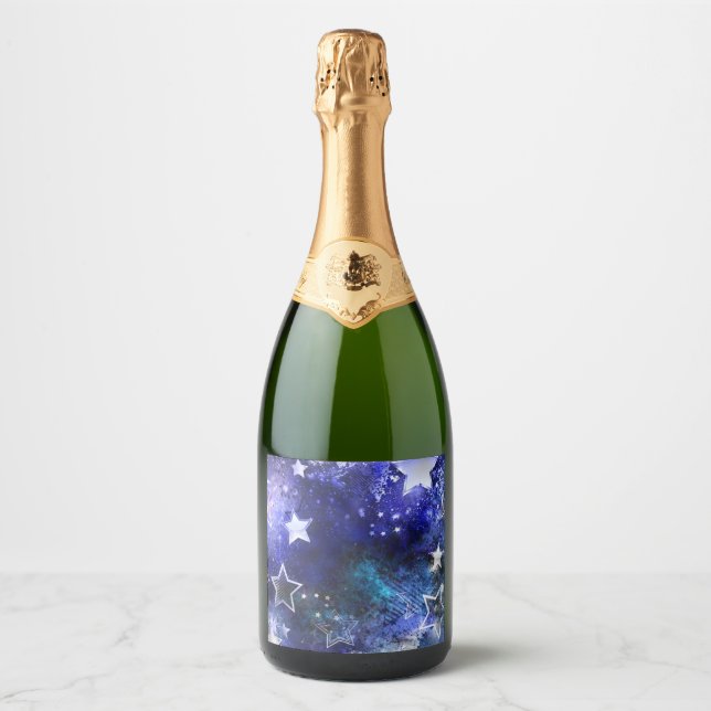 Space Background with Stars Sparkling Wine Label (Front)
