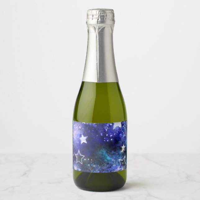 Space Background with Stars Sparkling Wine Label (Front)