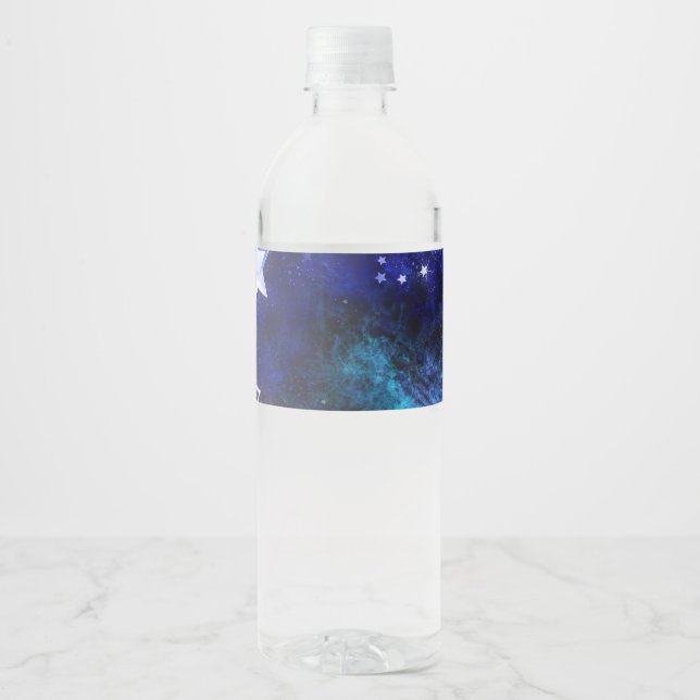 Space Background with Stars Water Bottle Label (Front)