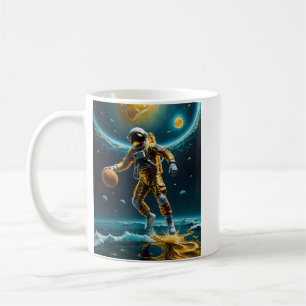 Space Basketball Astronaut Floating on Gold Tee Coffee Mug