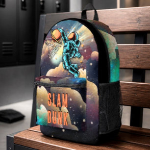 Space Basketball Astronaut Slam Dunk School Printed Backpack