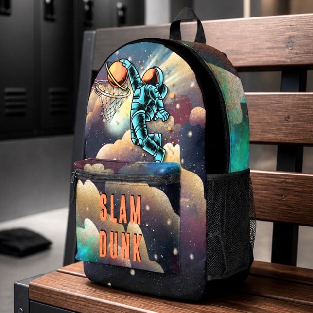 Space Basketball Astronaut Slam Dunk School Printed Backpack (Creator Uploaded)