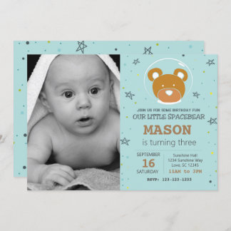 Space Bear Gender Neutral Birthday Invitation