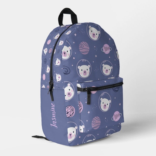 Space Bears Personalised Printed Backpack (Back Corner Left)