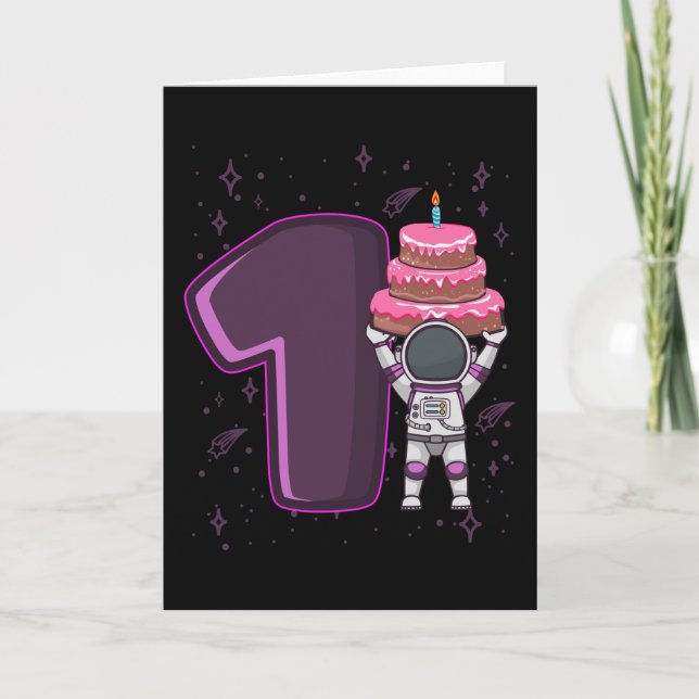SPACE BIRTHDAY 1 1st Birthday Toddler Astronaut Card (Front)