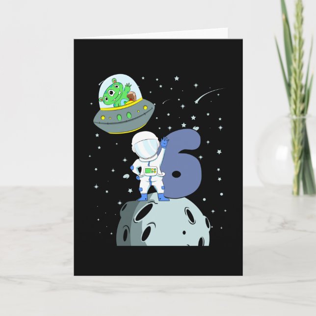 SPACE BIRTHDAY 6 6th Birthday Boy Astronaut Card (Front)