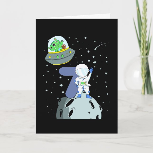 SPACE BIRTHDAY 7 7th Birthday Boy Astronaut Card (Front)