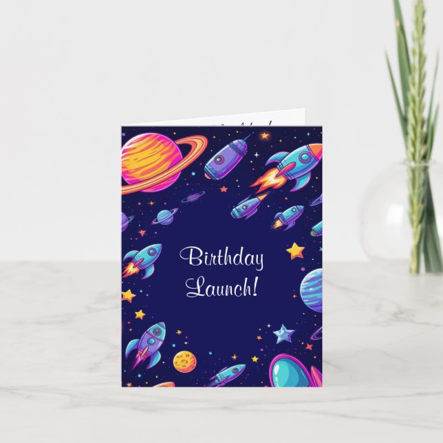Space Birthday Adventure For Boys Rocket Theme 🚀 Card (Front)