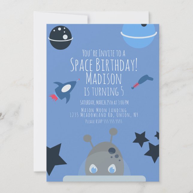 Space Birthday  Alien Themed Blue  Invitation (Front)