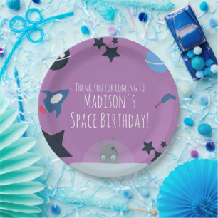 Space Birthday Alien Themed Blue Paper Plate
