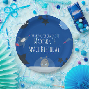 Space Birthday Alien Themed Blue Paper Plates