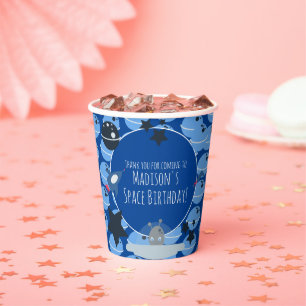 Space Birthday Alien Themed Blue Pattern Paper Cups
