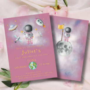 Space Birthday girl Astronaut rockets stars Party  Invitation