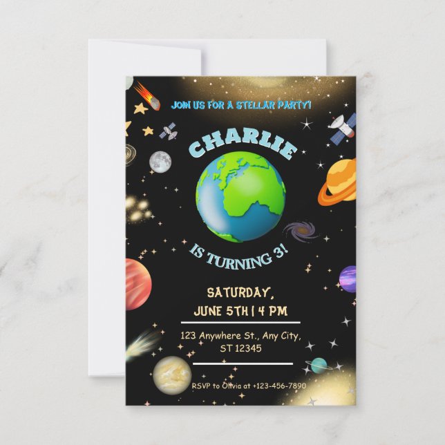 Space Birthday in galaxy Invitation (Front)