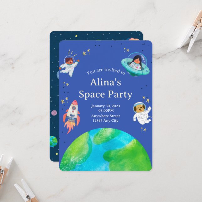 space birthday invitation (Front/Back In Situ)