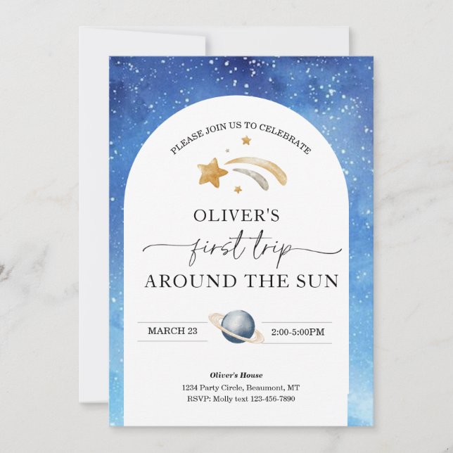 Space Birthday Invitation | First Trip Birthday (Front)
