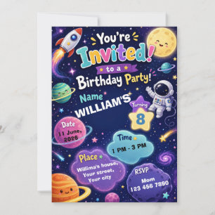 Space Birthday Invitation for Kids Personalized