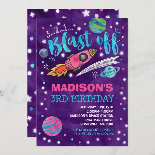Space Birthday Invitation Outer Space Party (Front/Back)