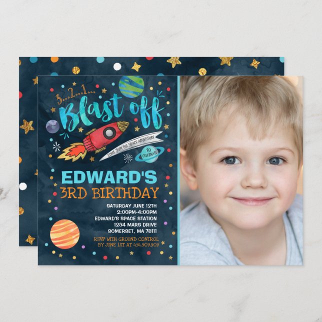 Space Birthday Invitation Outer Space Party (Front/Back)