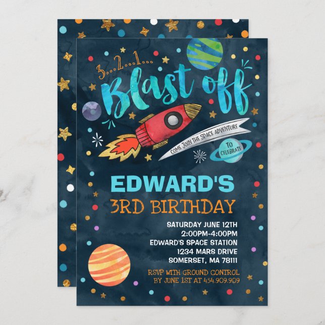 Space Birthday Invitation Outer Space Party (Front/Back)