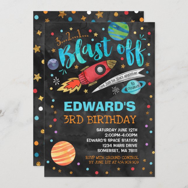 Space Birthday Invitation Outer Space Party (Front/Back)