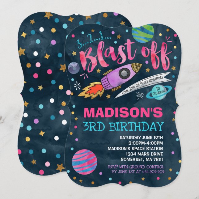 Space Birthday Invitation Outer Space Party (Front/Back)