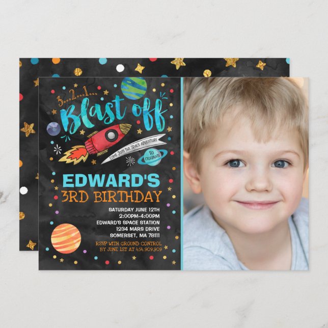 Space Birthday Invitation Outer Space Party (Front/Back)