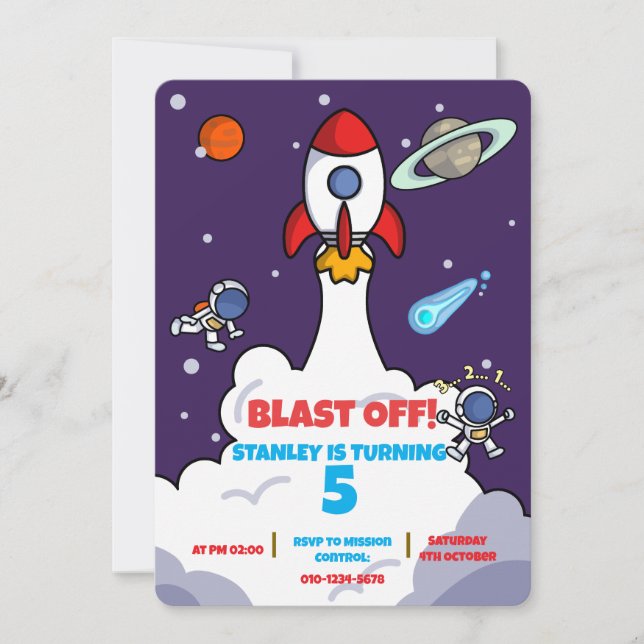 Space Birthday Invitation-Rocket Ship Party Invite (Front)