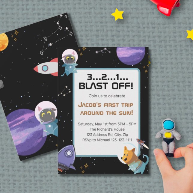 Space Birthday Party, 1st Birthday Invitation (Creator Uploaded)