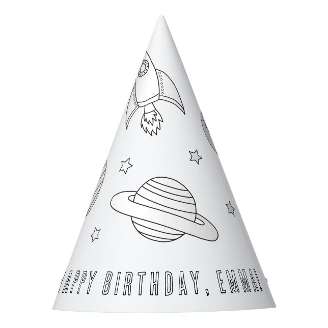 Space Birthday Party - Colour Your Own Party Hat (Front)