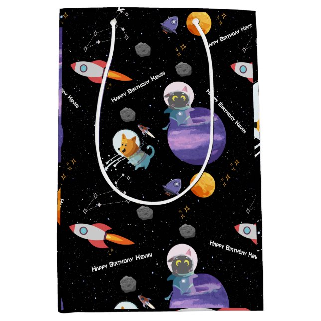 Space Birthday Party, Custom Text Medium Gift Bag (Front)