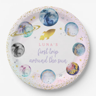 Space Birthday Party First Trip Around The Sun Paper Plate