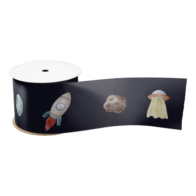 Space Birthday Party First Trip Around The Sun Satin Ribbon (Spool)