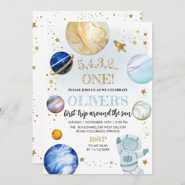 Space Birthday Party Invitation (Front/Back)