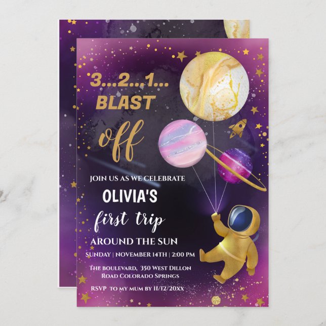 Space Birthday Party Invitation (Front/Back)