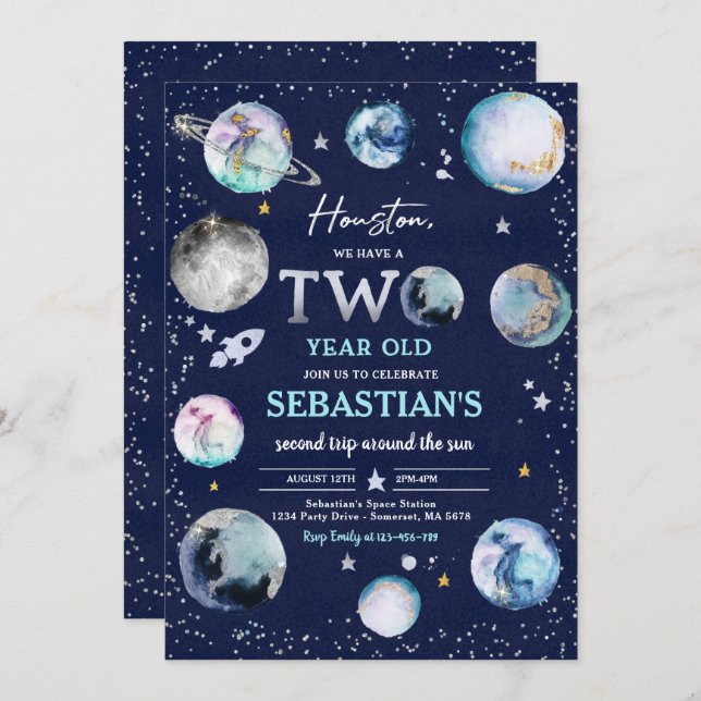Space Birthday Party Second Trip Around The Sun Invitation (Front/Back)