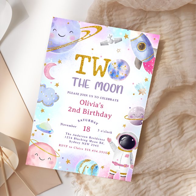 Space Birthday Party Two The Moon 2nd Birthday  Invitation (Creator Uploaded)