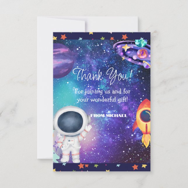 Space Birthday  Thank You Card (Front)