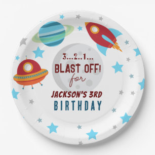 Space Blast Off 3rd Birthday  Paper Plate