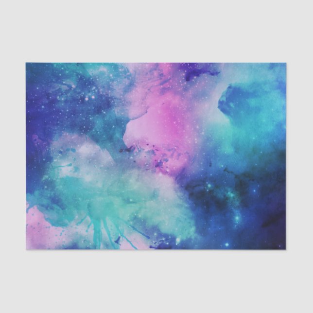 Space Blue Pink Watercolor Star Nebula Universe Tissue Paper (Front)