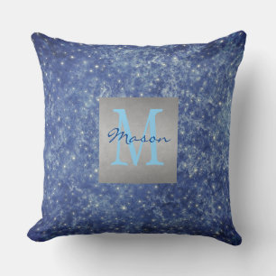 Space Blue & White Stars Throw Pillow
