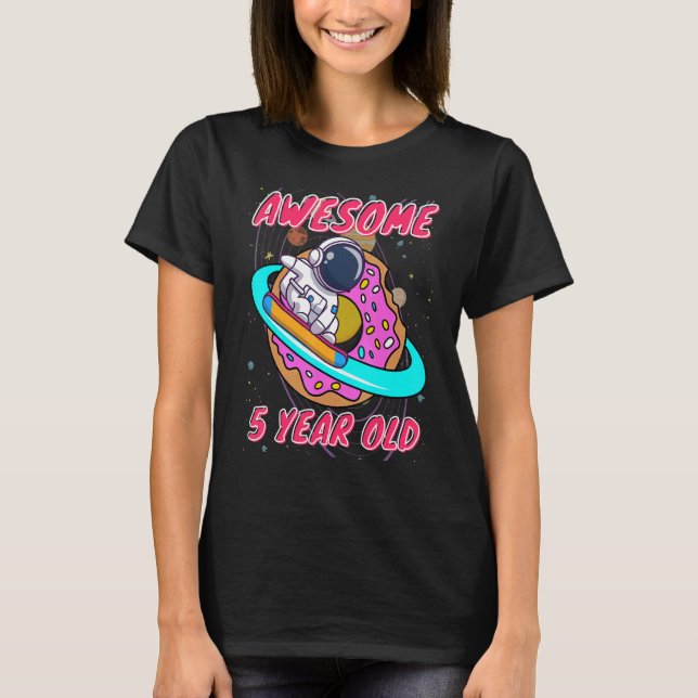 Space Boy Astronaut Awesome At 5 Years Old Birthda T-Shirt (Front)