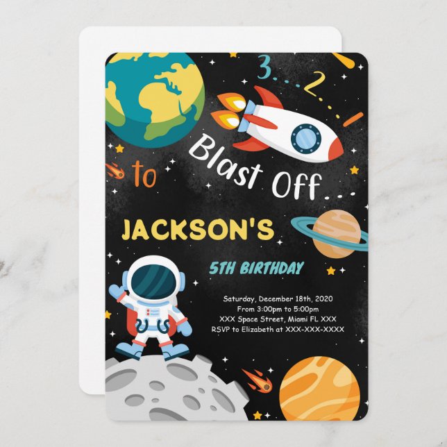 Space Boy Birthday Invitations (Front/Back)