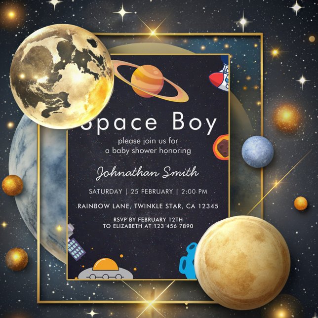 Space Boy Planets Cute Astronaut Baby Shower Invitation (Creator Uploaded)