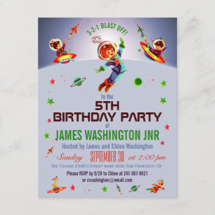 Space Boy's 5th Birthday Party Invitation