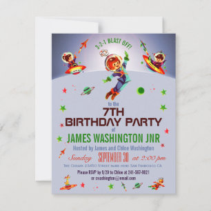 Space Boy's 7th Birthday Party Invitation