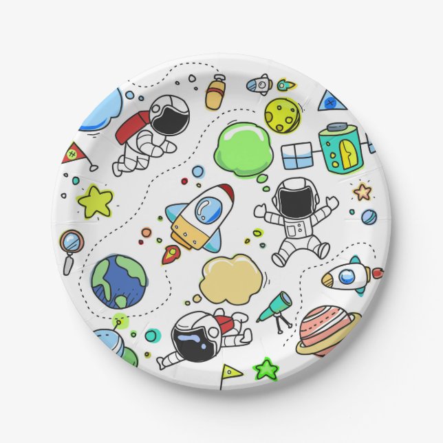 Space Boy's Birthday Party Paper Plate (Front)