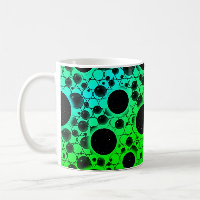 Space Bubble Spots - Green/Cyan Coffee Mug (Left)
