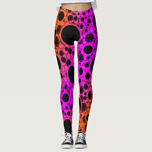 Space Bubble Spots - Pink/Orange Leggings (Front)