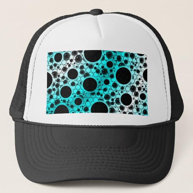 Space Bubble Spots - White/Cyan Trucker Hat (Front)